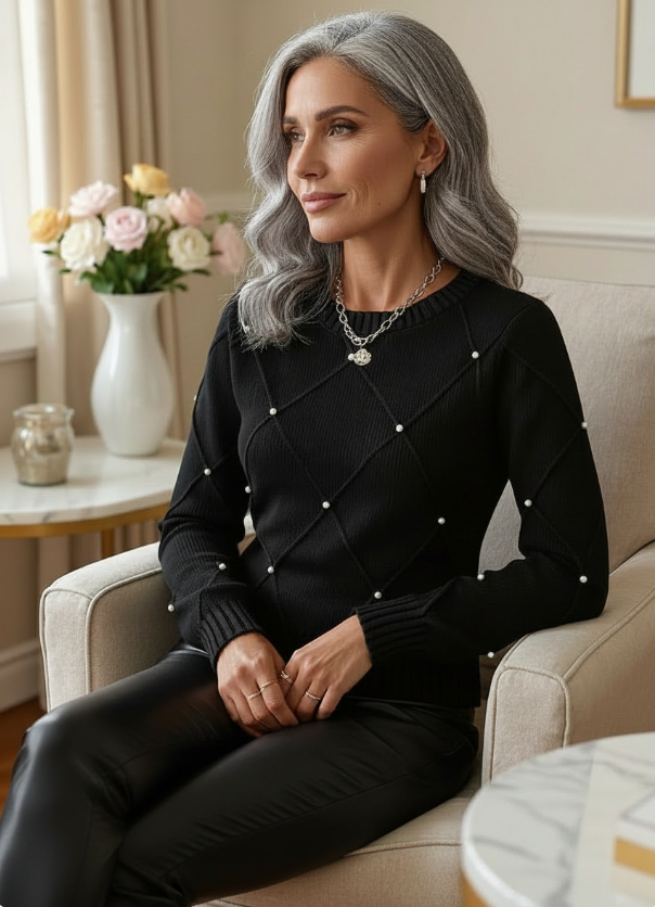 Luisa | Jersey con Perlas Decorativas