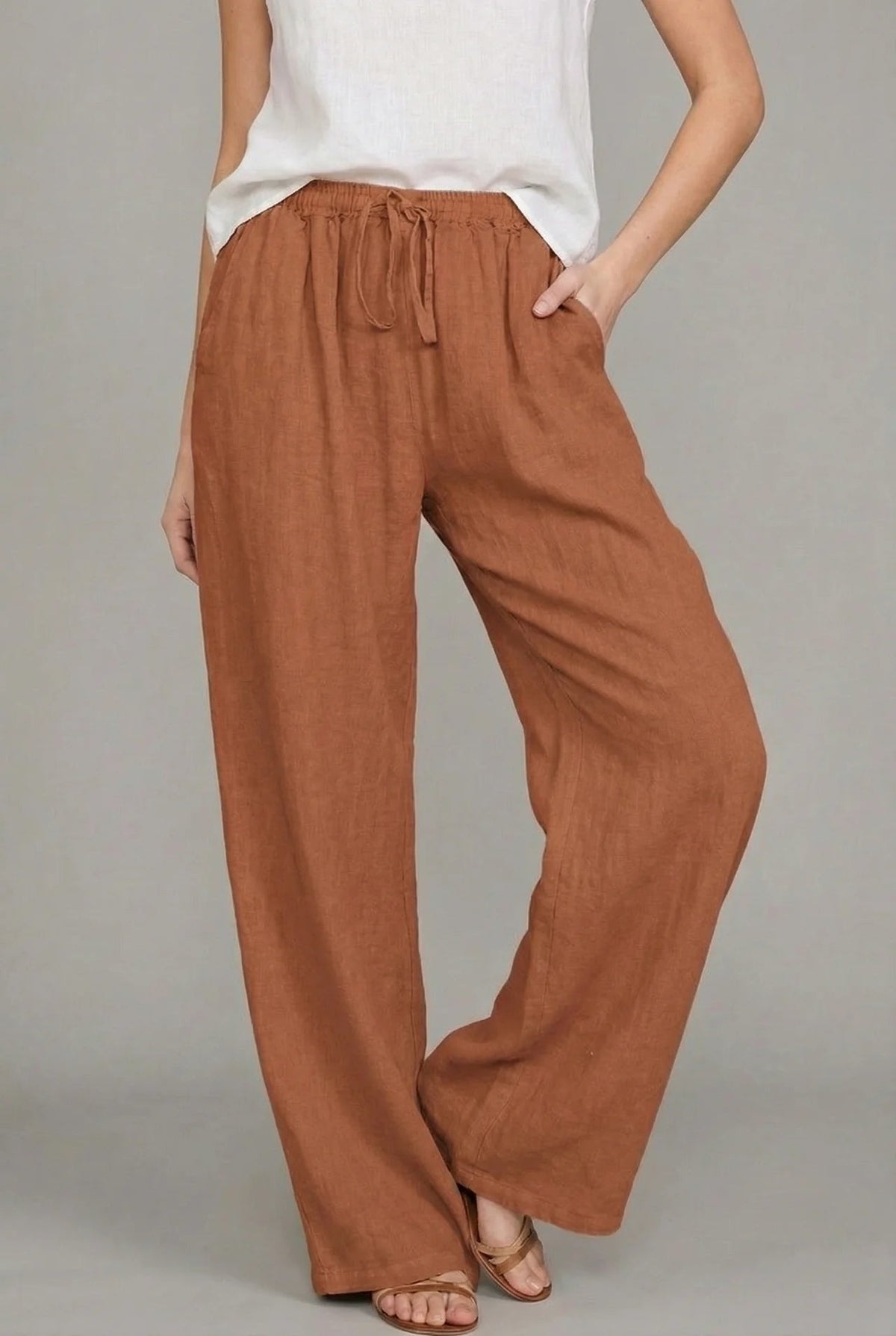 Silvia | Pantalón de Lino Pierna Ancha