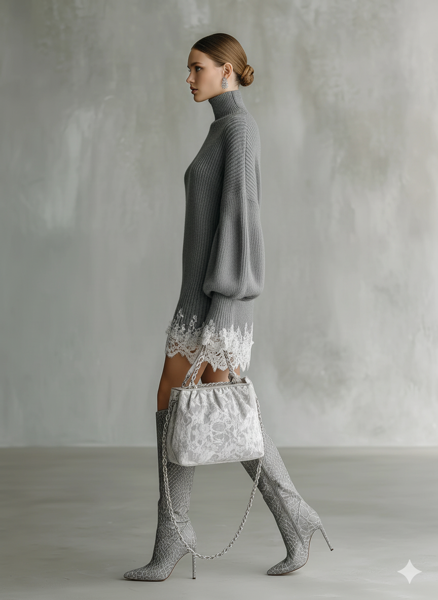 Telma | Vestido Corto de Punto con Encaje