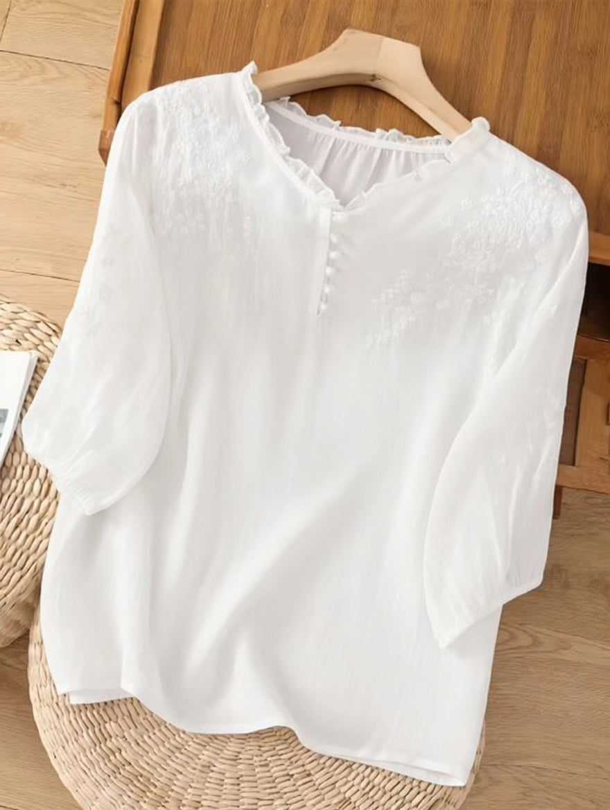 Rebeca | Blusa Bordada de Lino