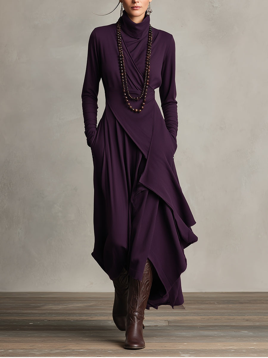 Inés | Vestido Largo Cuello Alto Drapeado
