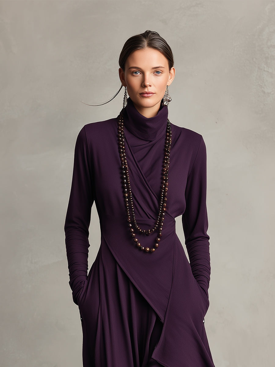 Inés | Vestido Largo Cuello Alto Drapeado