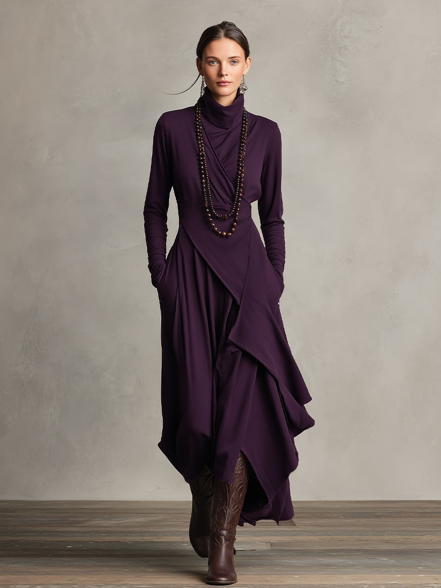 Inés | Vestido Largo Cuello Alto Drapeado