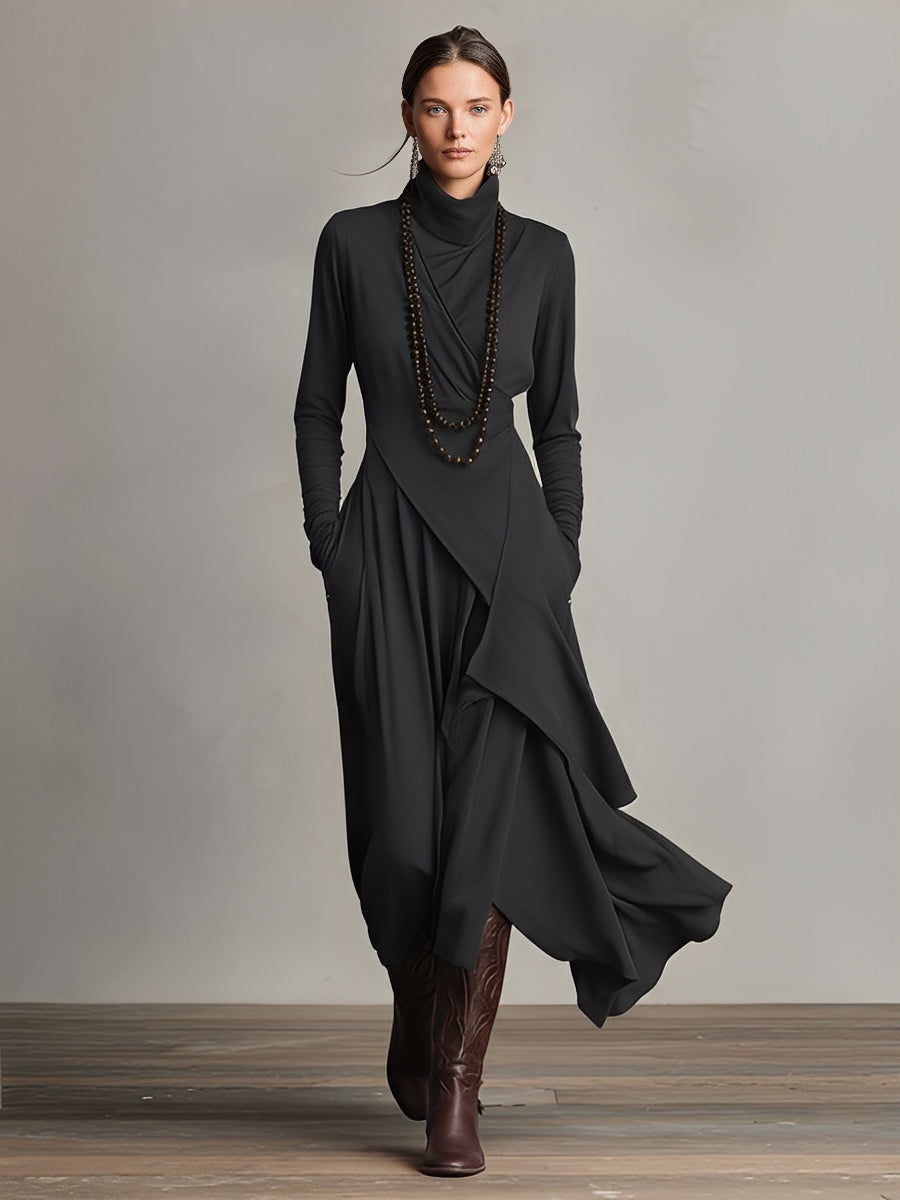 Inés | Vestido Largo Cuello Alto Drapeado