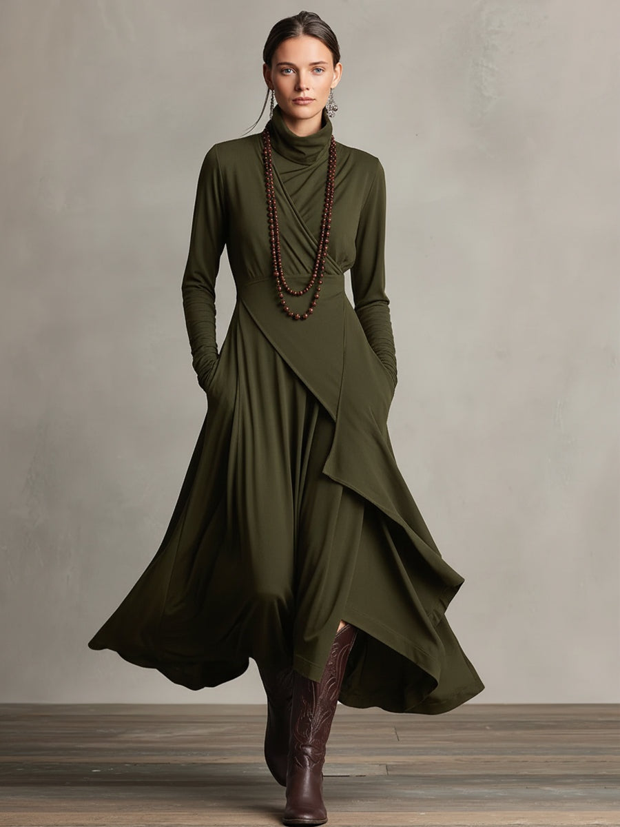 Inés | Vestido Largo Cuello Alto Drapeado