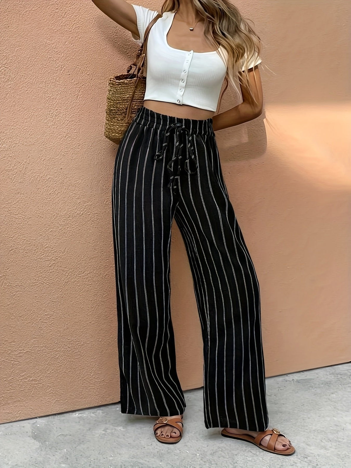 Sara | Pantalón de Pierna Ancha a Rayas