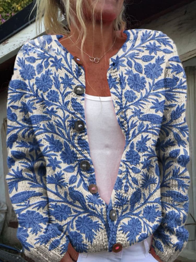 Berta | Chaqueta de Punto Floral Manga Larga