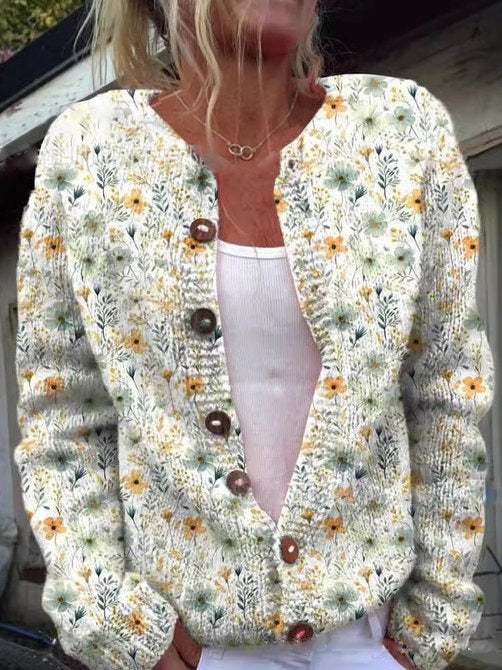 Berta | Chaqueta de Punto Floral Manga Larga