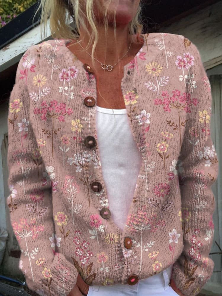Berta | Chaqueta de Punto Floral Manga Larga