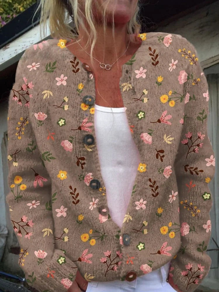 Berta | Chaqueta de Punto Floral Manga Larga