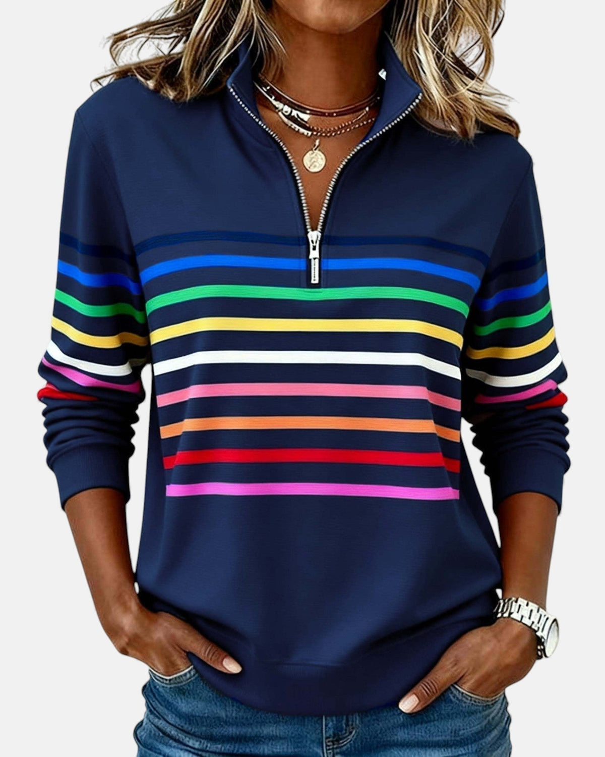 Dolores | Sudadera de Rayas con Cremallera