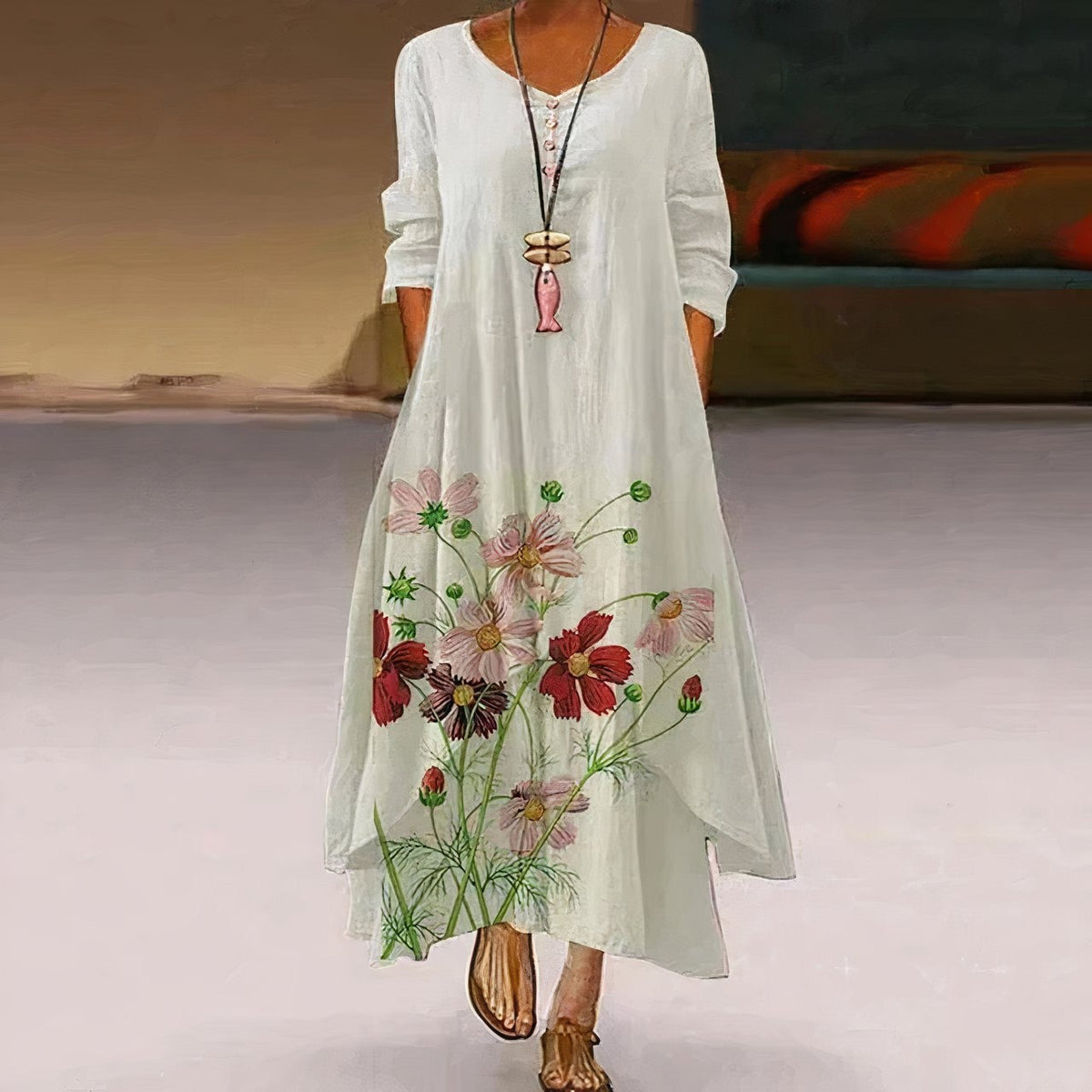 Noelia | Vestido Largo Floral Asimétrico
